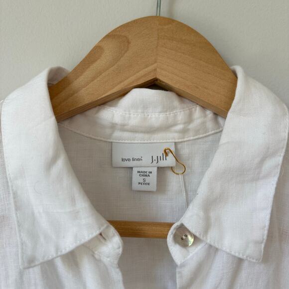 J. Jill Linen Button Front Collared Sleeveless Shirt Blouse White SP - Picture 5 of 6